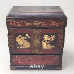Antique Japanese Meiji Lacquered Jewelry Box Chest Of Drawers Table Cabinet