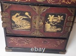 Antique Japanese Meiji Lacquered Jewelry Box Chest Of Drawers Table Cabinet