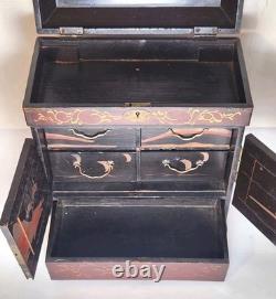 Antique Japanese Meiji Lacquered Jewelry Box Chest Of Drawers Table Cabinet