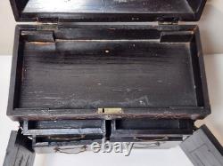 Antique Japanese Meiji Lacquered Jewelry Box Chest Of Drawers Table Cabinet