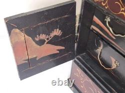 Antique Japanese Meiji Lacquered Jewelry Box Chest Of Drawers Table Cabinet