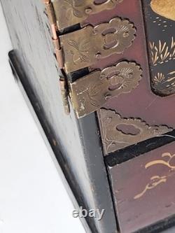 Antique Japanese Meiji Lacquered Jewelry Box Chest Of Drawers Table Cabinet