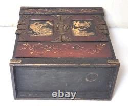 Antique Japanese Meiji Lacquered Jewelry Box Chest Of Drawers Table Cabinet