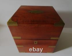 Antique Mahogany Tantalus Box with Brass Trim & Red Velvet Lining