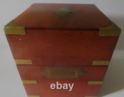 Antique Mahogany Tantalus Box with Brass Trim & Red Velvet Lining