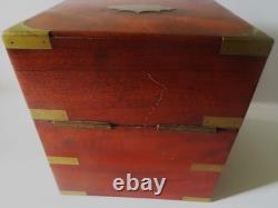 Antique Mahogany Tantalus Box with Brass Trim & Red Velvet Lining