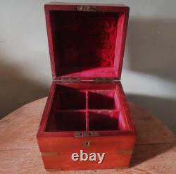 Antique Mahogany Tantalus Box with Brass Trim & Red Velvet Lining