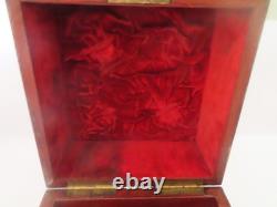 Antique Mahogany Tantalus Box with Brass Trim & Red Velvet Lining