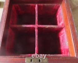 Antique Mahogany Tantalus Box with Brass Trim & Red Velvet Lining
