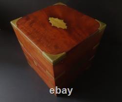 Antique Mahogany Tantalus Box with Brass Trim & Red Velvet Lining