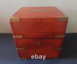 Antique Mahogany Tantalus Box with Brass Trim & Red Velvet Lining
