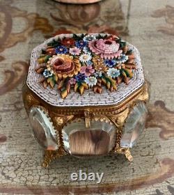 Antique Micro Mosaic Beveled Jewelry Casket Box