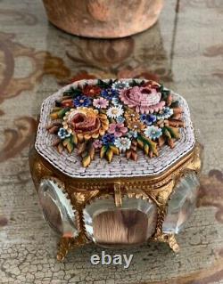 Antique Micro Mosaic Beveled Jewelry Casket Box