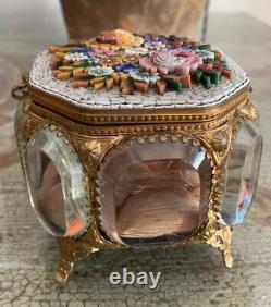 Antique Micro Mosaic Beveled Jewelry Casket Box