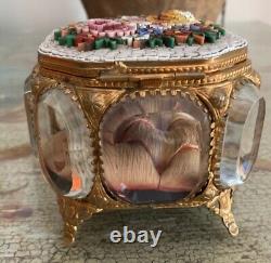 Antique Micro Mosaic Beveled Jewelry Casket Box