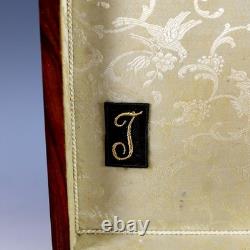 Antique Napoleon III Inlaid Wood Box Curved Front Unique Star Inlays, Key