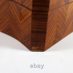 Antique Napoleon III Inlaid Wood Box Curved Front Unique Star Inlays, Key