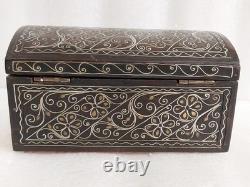 Antique Oriental Silver Brass Ottoman Inlaid wood Jewelry box trinket Hand made
