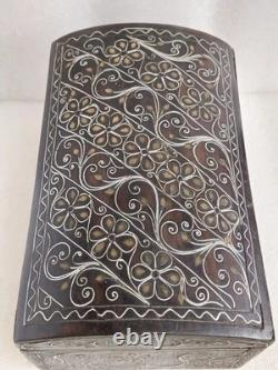 Antique Oriental Silver Brass Ottoman Inlaid wood Jewelry box trinket Hand made