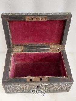 Antique Oriental Silver Brass Ottoman Inlaid wood Jewelry box trinket Hand made