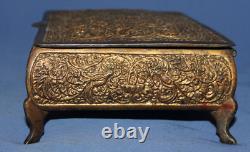 Antique Ornate Floral Metal footed jewellery box