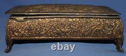 Antique Ornate Floral Metal footed jewellery box