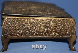 Antique Ornate Floral Metal footed jewellery box