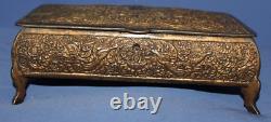 Antique Ornate Floral Metal footed jewellery box