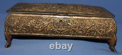 Antique Ornate Floral Metal footed jewellery box