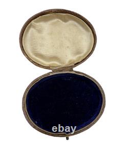 Antique Oval Jewelry Box Brown Leather Button Closure Velvet Lng Great Condition