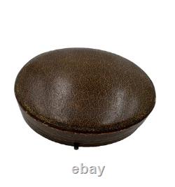 Antique Oval Jewelry Box Brown Leather Button Closure Velvet Lng Great Condition
