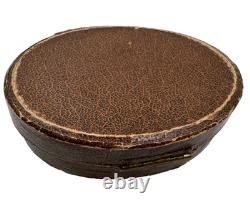 Antique Oval Jewelry Box Brown Leather Button Closure Velvet Lng Great Condition