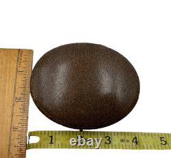 Antique Oval Jewelry Box Brown Leather Button Closure Velvet Lng Great Condition
