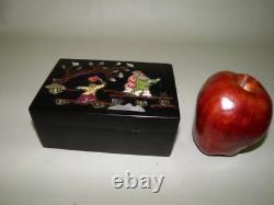 Antique Paper Mache Laquer Box Mother of Pearl inlay
