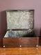 Antique Rosewood Wood Box With Mother Of Pearl Inlay And Marbled Paper