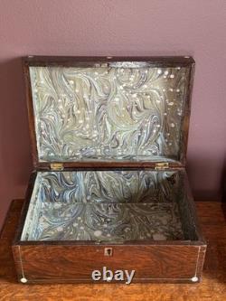 Antique Rosewood Wood Box with mother of pearl inlay and marbled paper