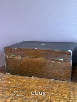 Antique Rosewood Wood Box with mother of pearl inlay and marbled paper