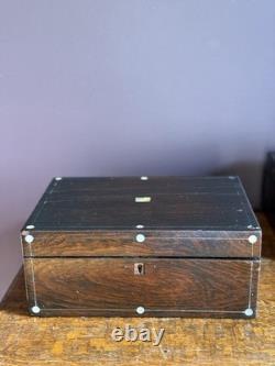 Antique Rosewood Wood Box with mother of pearl inlay and marbled paper