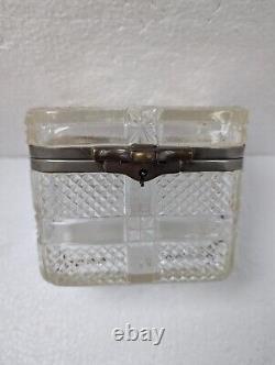 Antique Russian Imperial Clear Glass Tea or Sugar or Jewelry Box, Crack in lid