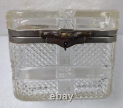 Antique Russian Imperial Clear Glass Tea or Sugar or Jewelry Box, Crack in lid