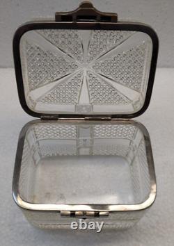 Antique Russian Imperial Clear Glass Tea or Sugar or Jewelry Box, Crack in lid