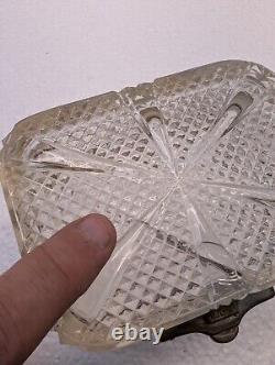 Antique Russian Imperial Clear Glass Tea or Sugar or Jewelry Box, Crack in lid