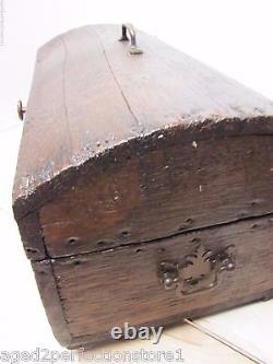 Antique Small Dome Top Trunk Treasure Chest Wooden Document Box old worn patina