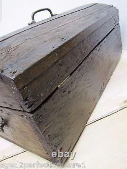 Antique Small Dome Top Trunk Treasure Chest Wooden Document Box old worn patina