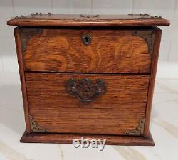 Antique Stationary Box, Desk Top Oak Wood Cantilevered Edwardian c1910 organizer