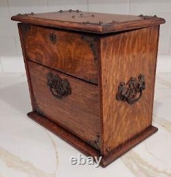 Antique Stationary Box, Desk Top Oak Wood Cantilevered Edwardian c1910 organizer