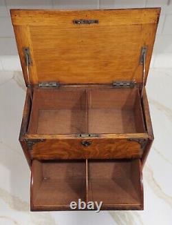 Antique Stationary Box, Desk Top Oak Wood Cantilevered Edwardian c1910 organizer