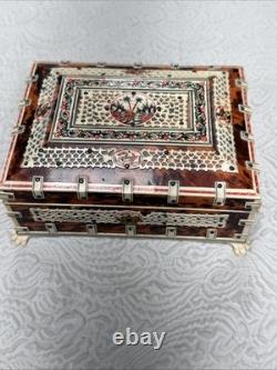 Antique Tortoiseshell Anglo-indian Vizagapatam Trinket Blue Velvet Mirror Box