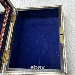 Antique Tortoiseshell Anglo-indian Vizagapatam Trinket Blue Velvet Mirror Box