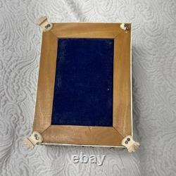 Antique Tortoiseshell Anglo-indian Vizagapatam Trinket Blue Velvet Mirror Box